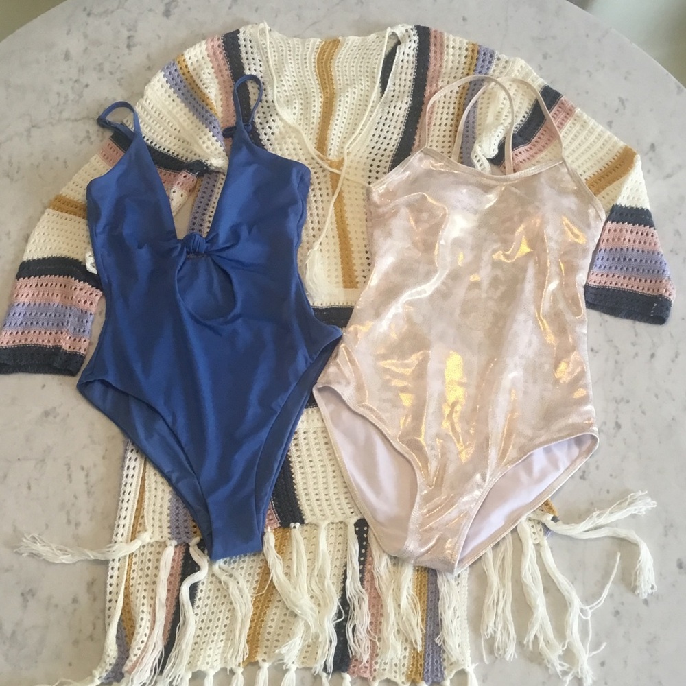 Swim Bundle: Crochet coverup + One-piece blue & gold 2pack